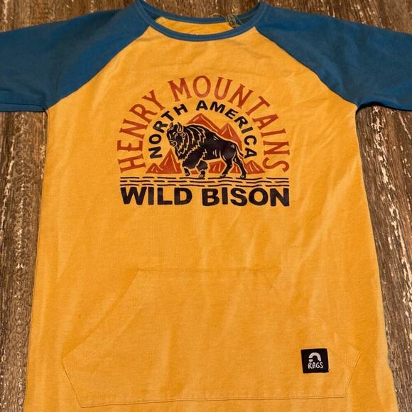 Toddler Rags to Raches Long Sleeve One-Piece Romper Yellow Blue Bison, 2T - Picture 2 of 4